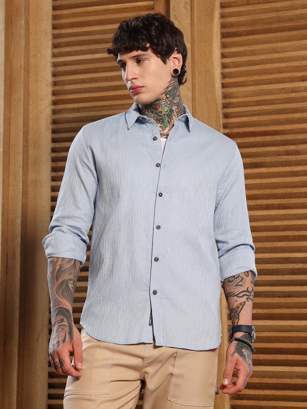 Campus Sutra Lattice-Woven Shirt