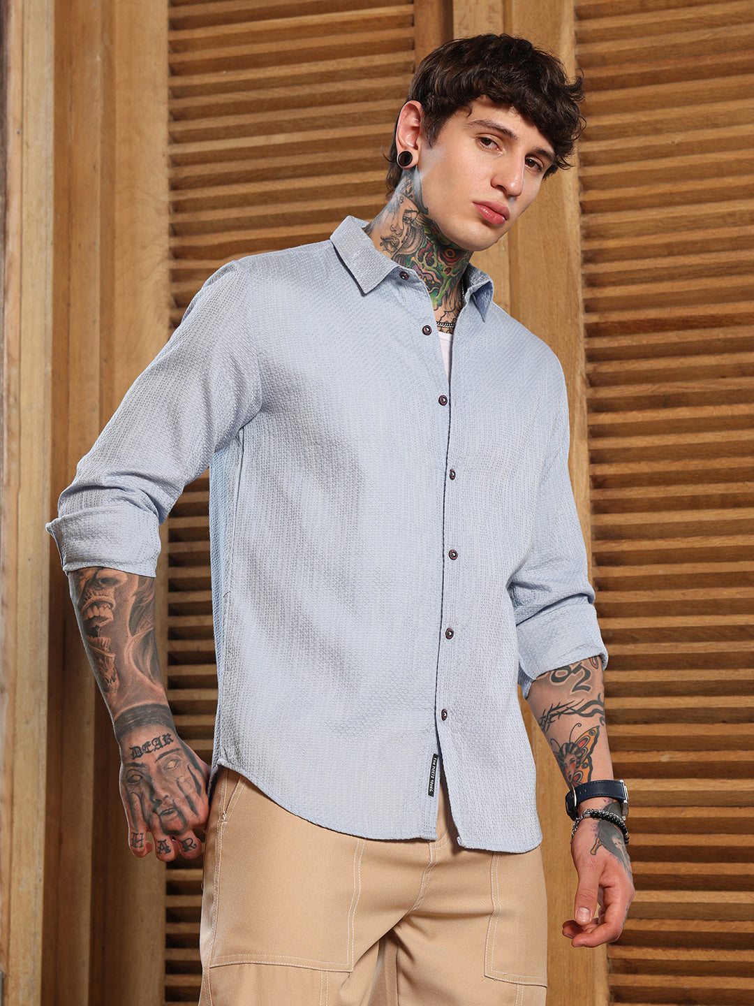 Campus Sutra Lattice-Woven Shirt