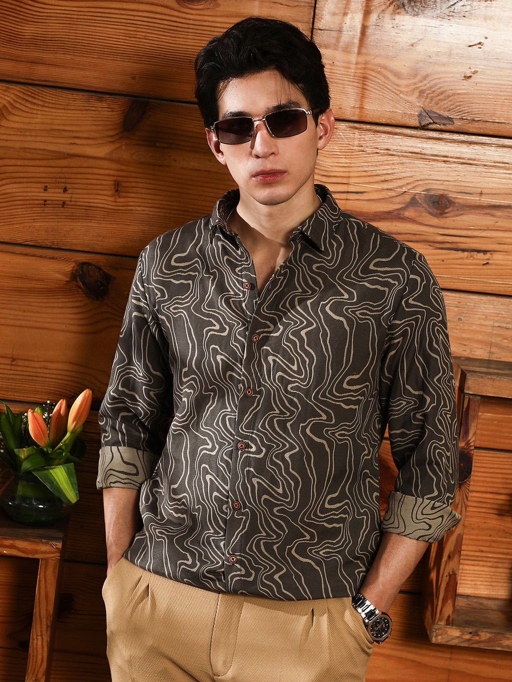 Campus Sutra Constract-Fluid Jacquard Shirt