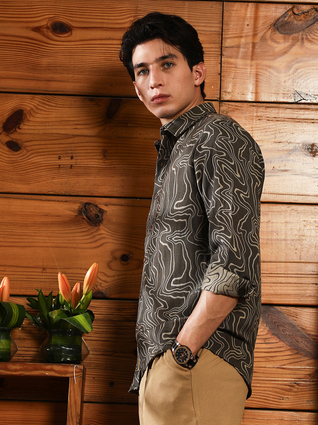 Campus Sutra Constract-Fluid Jacquard Shirt