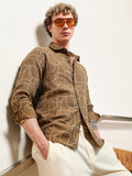 Campus Sutra Brown Abstract Print Cotton Blend Full Sleeve Shirt
