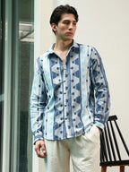 Campus Sutra Blue Geometric Pattern Cotton Polyester Blend Full Sleeve Shirt