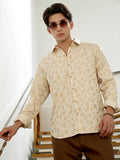 Campus Sutra Beige Geometric Pattern Cotton Blend Full Sleeve Shirt