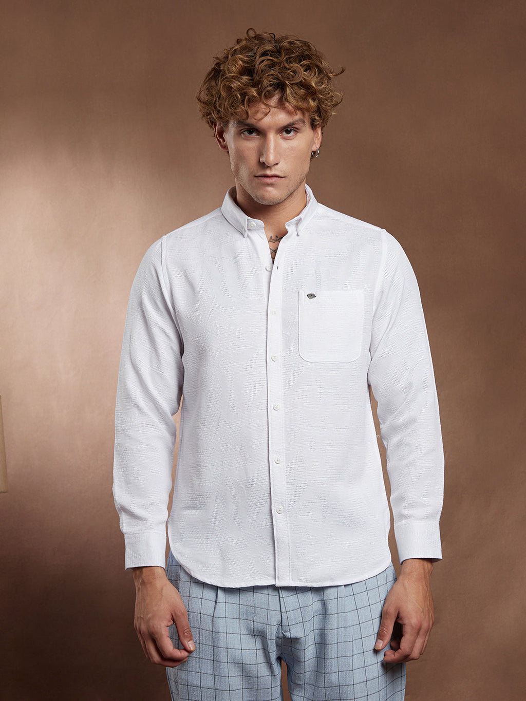Campus Sutra Open-Weave Regular Shirt