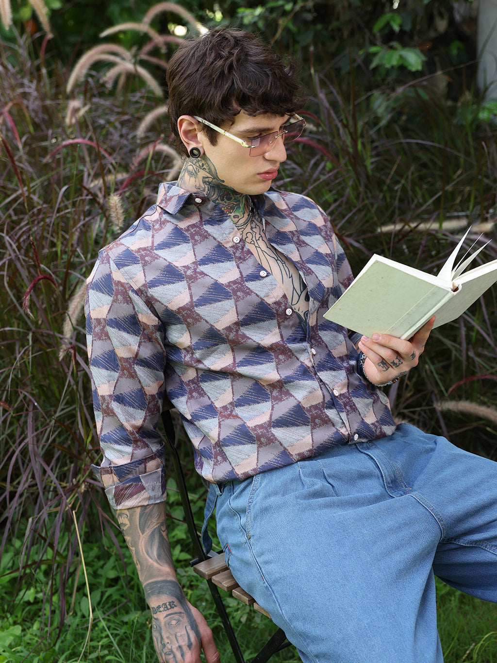 Campus Sutra Geo-Abstract Jacquard Shirt