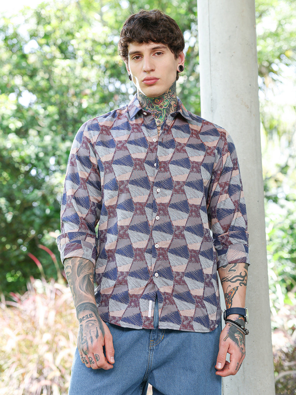 Campus Sutra Geo-Abstract Jacquard Shirt