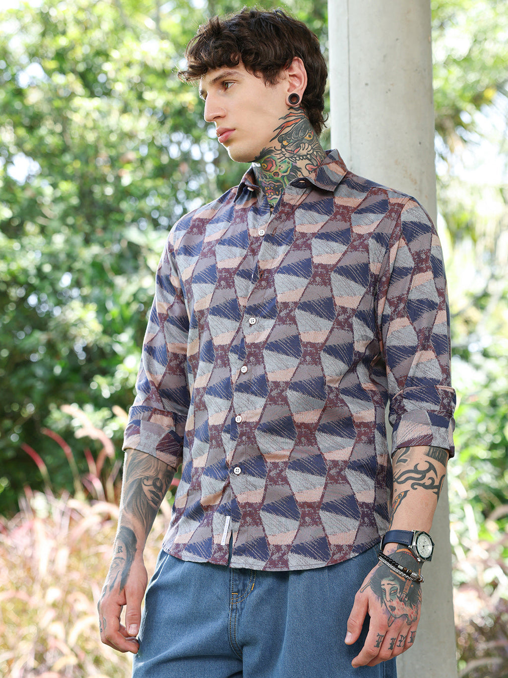 Campus Sutra Geo-Abstract Jacquard Shirt