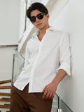 Campus Sutra White Textured Cotton Blend Slim Fit Shirt
