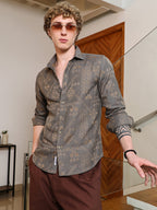 Campus Sutra Grey Ethnic Motif Full Sleeve Shirt