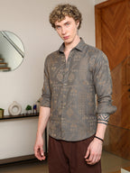 Campus Sutra Grey Ethnic Motif Full Sleeve Shirt