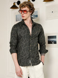 Campus Sutra Dark Green Geometric Pattern Full Sleeve Shirt