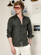 Campus Sutra Dark Green Geometric Pattern Full Sleeve Shirt