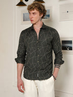 Campus Sutra Dark Green Geometric Pattern Full Sleeve Shirt