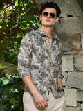 Campus Sutra Ecru Beige & Charcoal Black Safari-Forest Jacquard Shirt