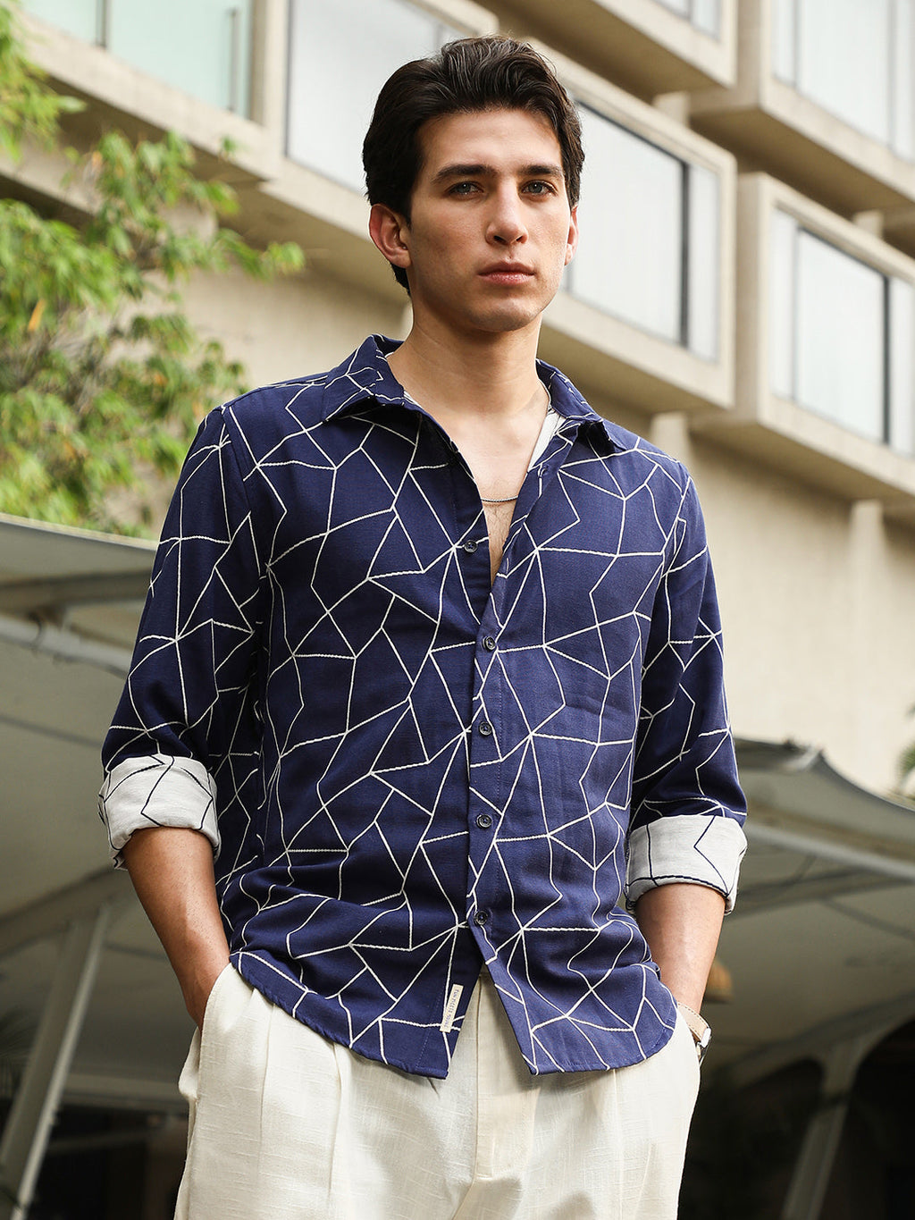 Campus Sutra Mosaic-Jacquard Shirt