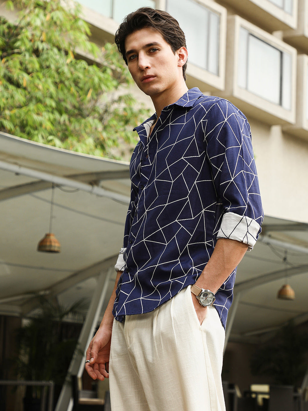 Campus Sutra Mosaic-Jacquard Shirt
