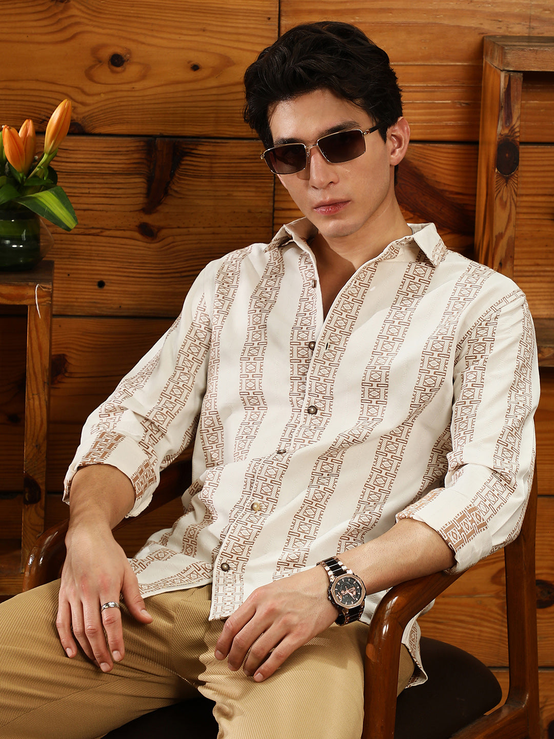 Campus Sutra Indie-Stripe Jacquard Shirt