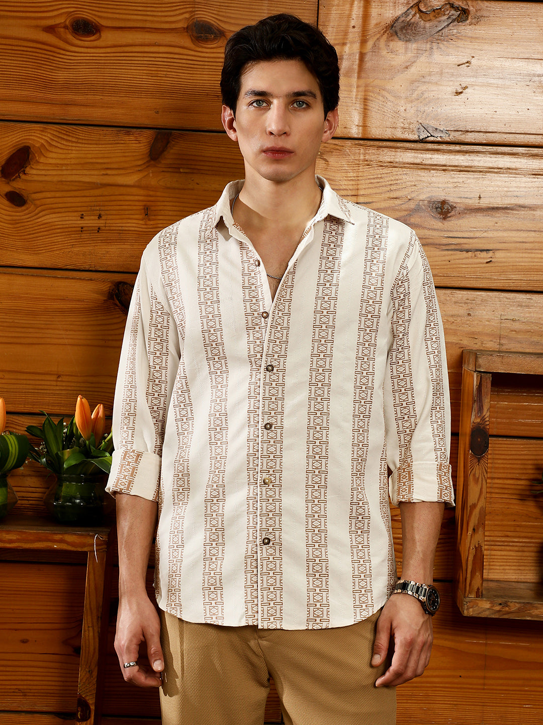 Campus Sutra Indie-Stripe Jacquard Shirt