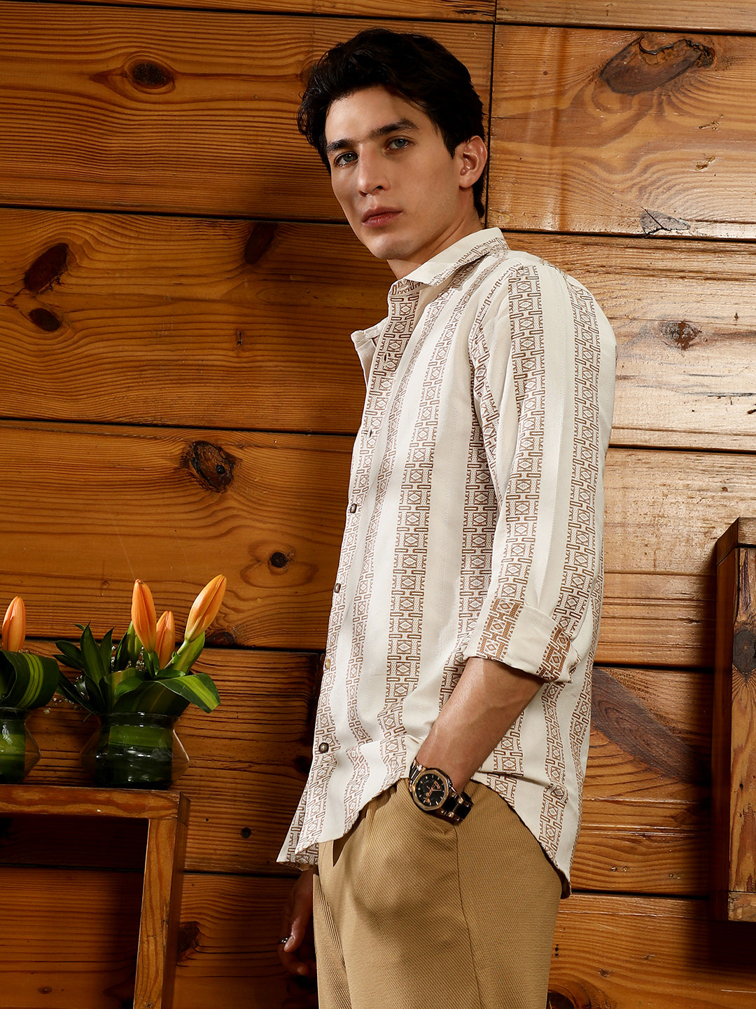 Campus Sutra Indie-Stripe Jacquard Shirt