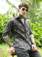 Campus Sutra Contrast Scratch-Jacquard Shirt