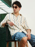 Campus Sutra Off White Zigzag Pattern Full Sleeve Cotton Blend Shirt