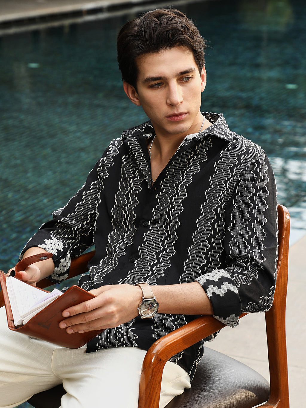 Campus Sutra Cloudy-Panel Jacquard Shirt