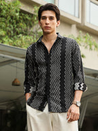 Campus Sutra Cloudy-Panel Jacquard Shirt