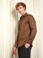 Campus Sutra Brown Jacquard Full Sleeve Tailored Fit Shirt