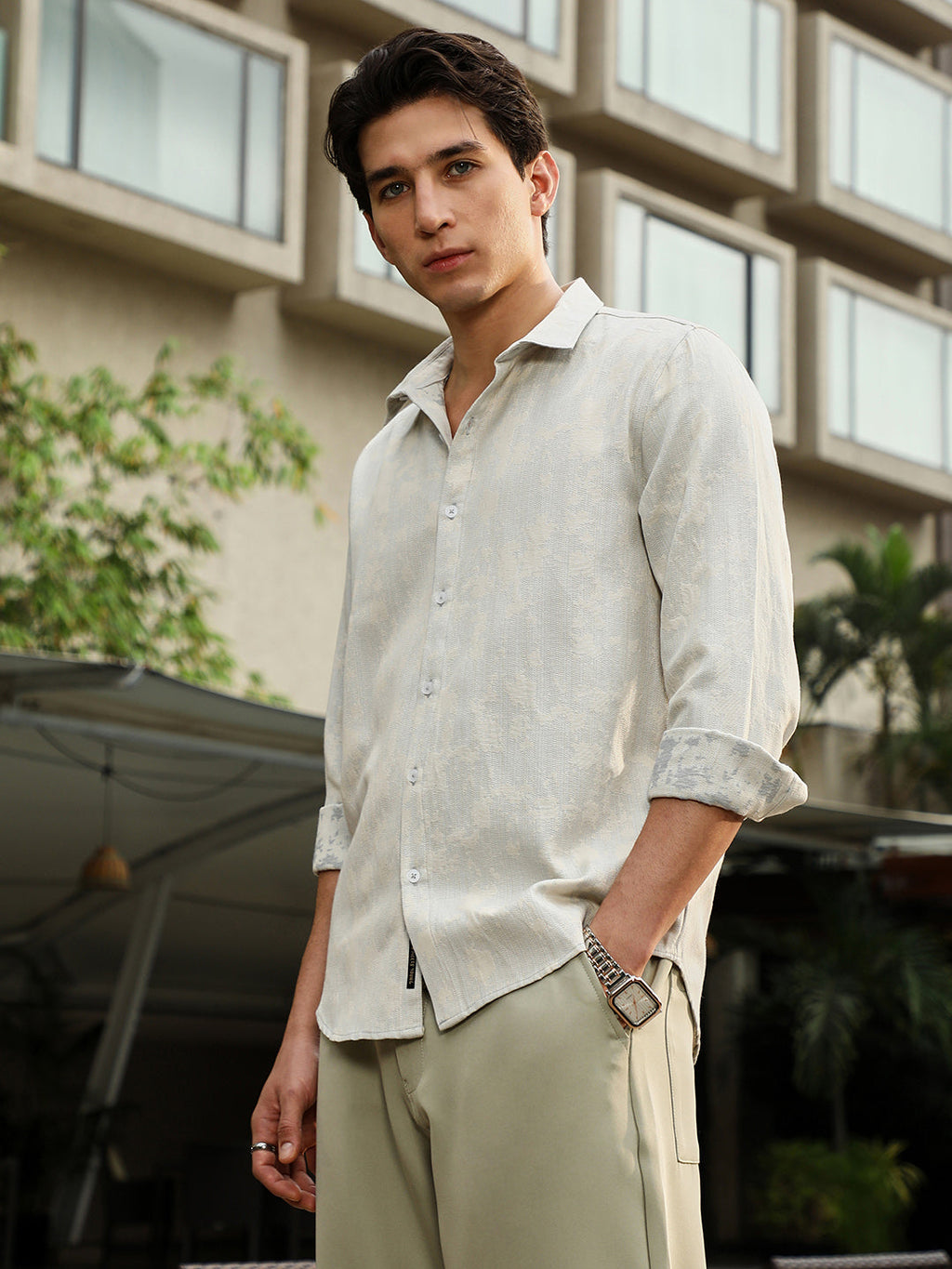 Campus Sutra Splash-Jacquard Shirt