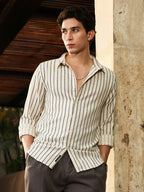 Campus Sutra Dotted-Stripe Jacquard Shirt