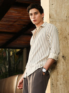 Campus Sutra Dotted-Stripe Jacquard Shirt