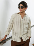 Campus Sutra Textured Striped Cotton-Polyester Blend Shirt