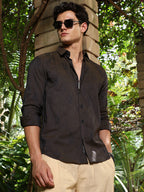 Campus Sutra Olive Brown Geometric-Folk Self-Design Shirt