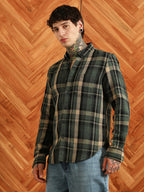 Campus Sutra Dark Green Plaid Cotton Blend Full Sleeve Shirt