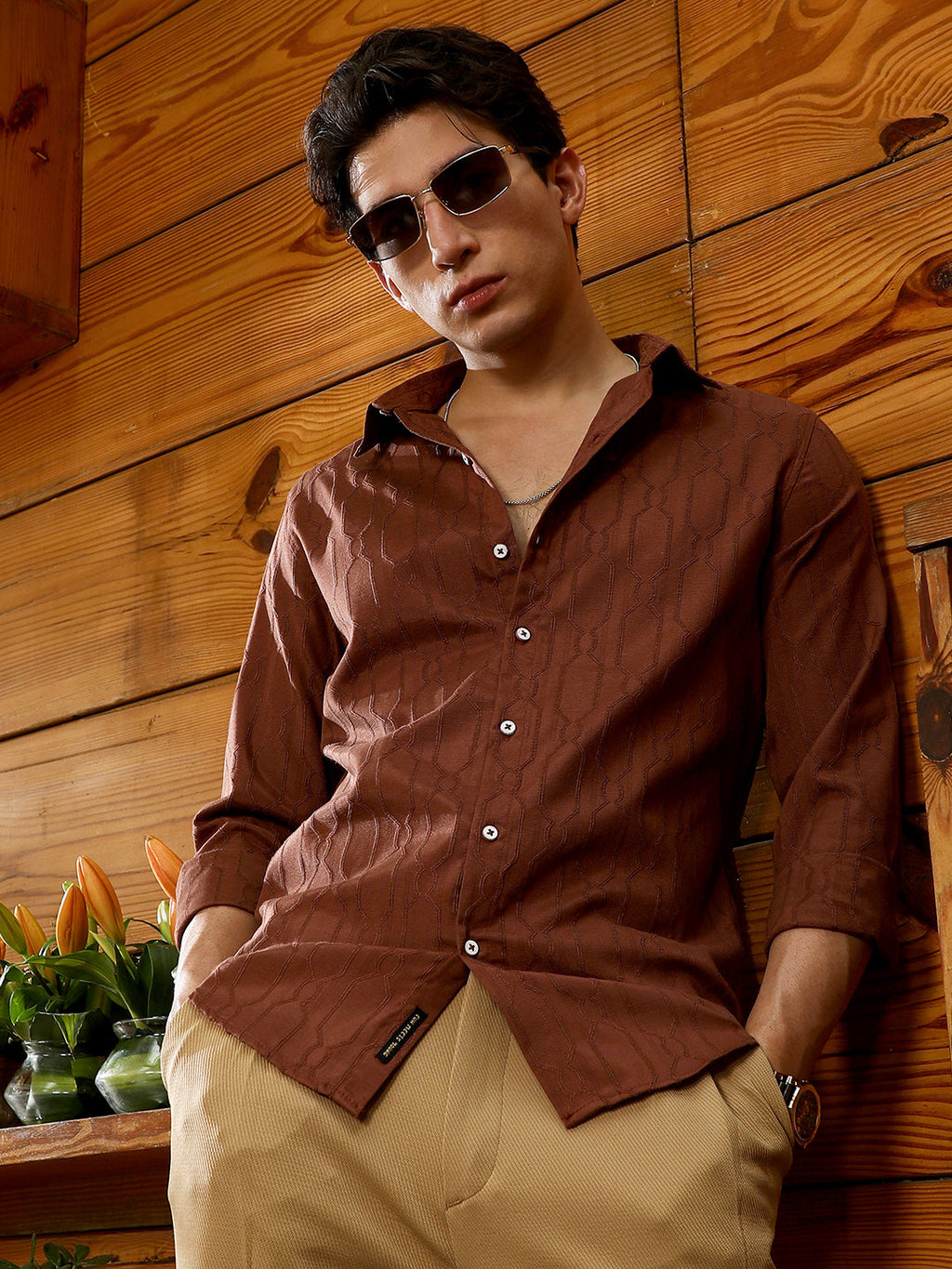 Campus Sutra Indie-Geometric Jacquard Shirt