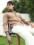 Campus Sutra Beige Textured Cotton Blend Full Sleeve Shirt