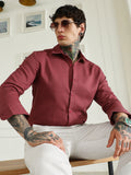 Campus Sutra Burgundy Textured Cotton Blend Full Sleeve Shirt For Men