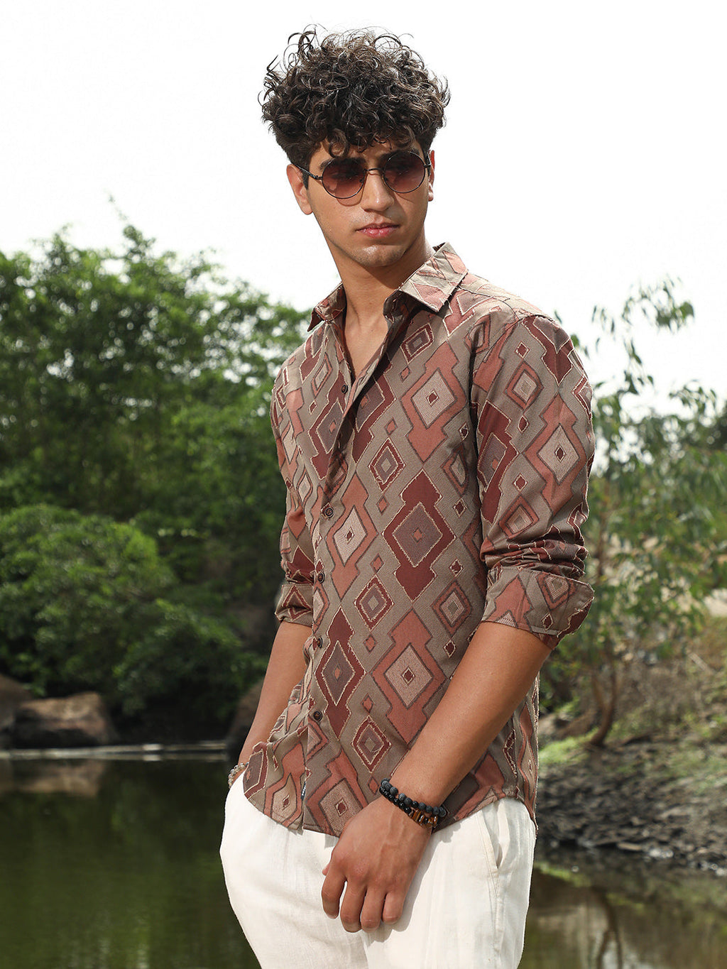 Campus Sutra Indie-Folk Geometric Jacquard Shirt