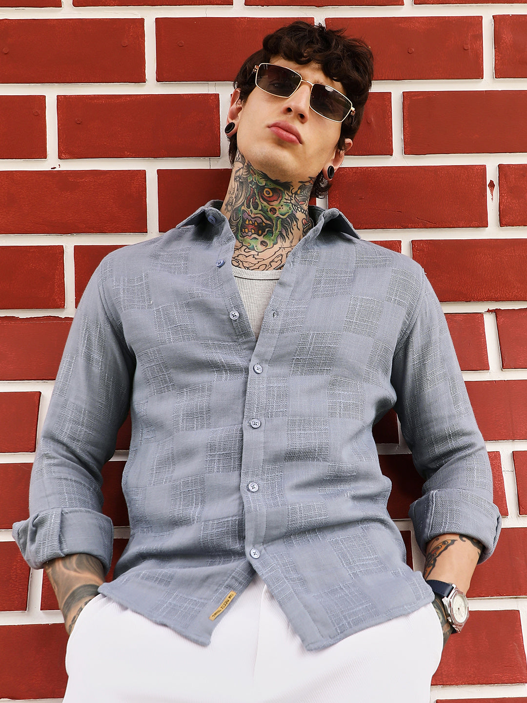 Campus Sutra Self-Jacquard Check Shirt