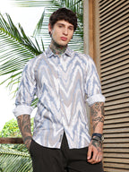 Campus Sutra Pastel-Geometric Jacquard Shirt