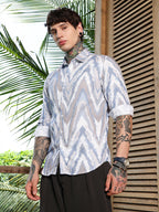 Campus Sutra Pastel-Geometric Jacquard Shirt