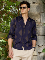 Campus Sutra Navy Blue Edgy-Geometric Woven Shirt