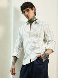 Campus Sutra White Stitched Pattern Shirt - Cotton Polyester Blend