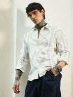 Campus Sutra White Stitched Pattern Shirt - Cotton Polyester Blend