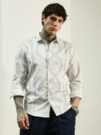 Campus Sutra White Stitched Pattern Shirt - Cotton Polyester Blend