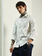 Campus Sutra White Stitched Pattern Shirt - Cotton Polyester Blend