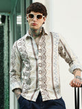 Campus Sutra Off White Self Design Cotton-Poly Blend Full Sleeve Shirt