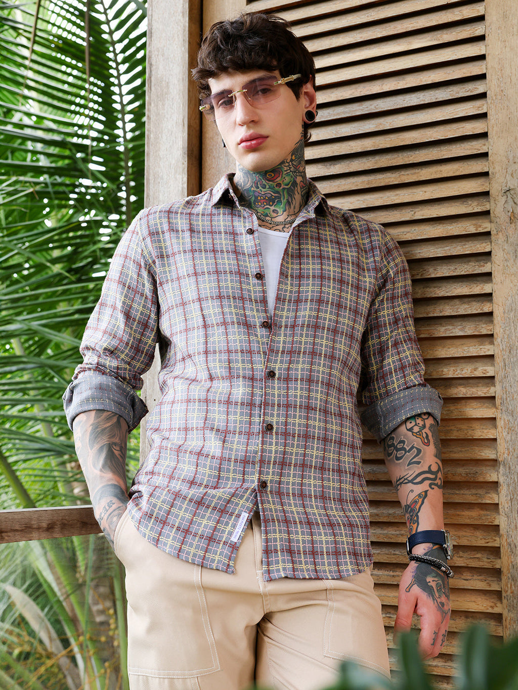 Campus Sutra Woven Contrast-Check Shirt