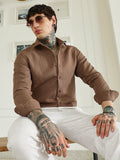 Campus Sutra Textured Brown Cotton Blend Full Sleeve Shirt