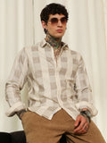 Campus Sutra Beige Checkered Cotton Blend Full Sleeve Shirt